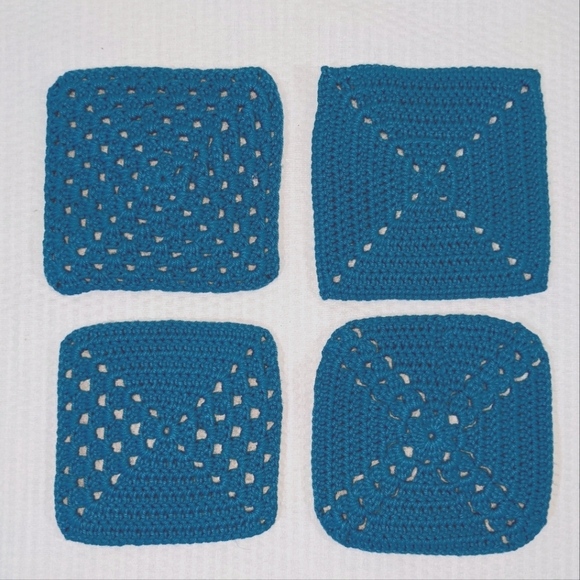 NEW Coasters Set of 4 Simplicity Turquoise Crochet HANDCRAFTED GIFT - Picture 2 of 10